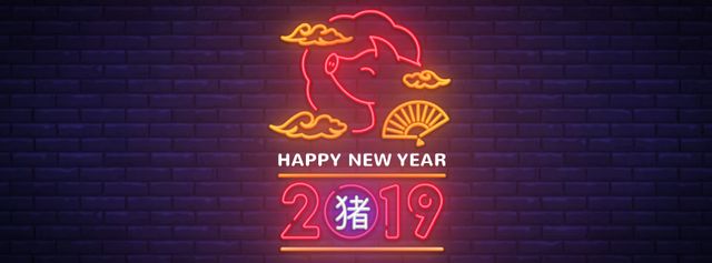 Happy Chinese Pig New Year Facebook Video cover Design Template