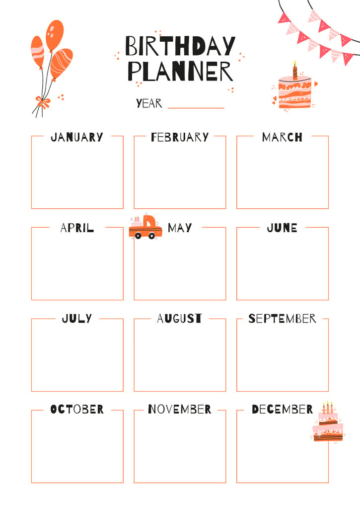 Birthday Planner with Party Attributes Schedule Planner tervezősablon