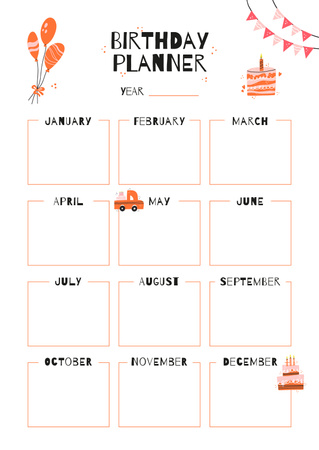 Birthday Planner with Party Attributes Schedule Planner Design Template