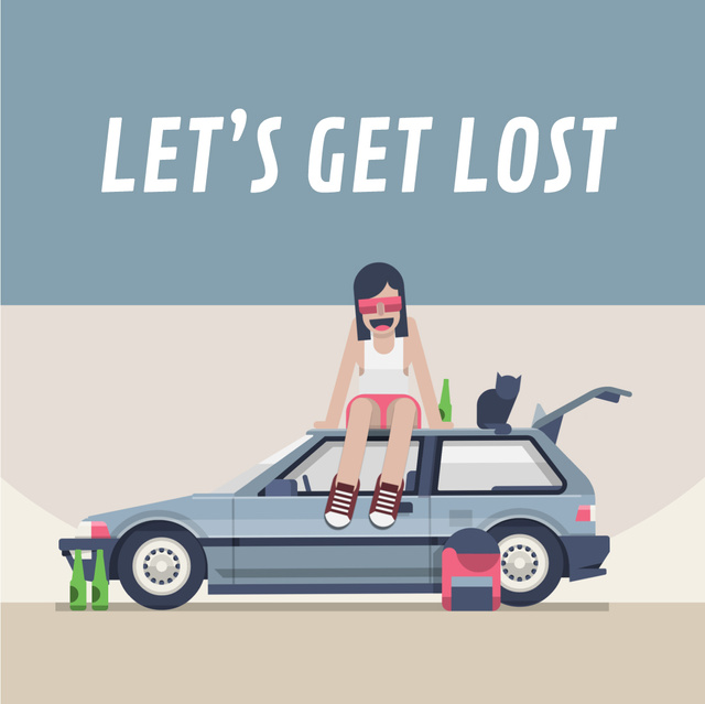 Girl Sitting on Car Roof Animated Postデザインテンプレート