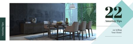 Stylish dining room interior Twitter Design Template