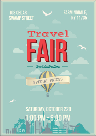 Travel Fair Advertisement with Hot Air Balloon Poster Design Template