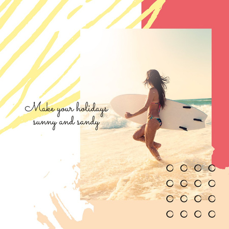 Woman with surfboard at the beach Instagram Modelo de Design