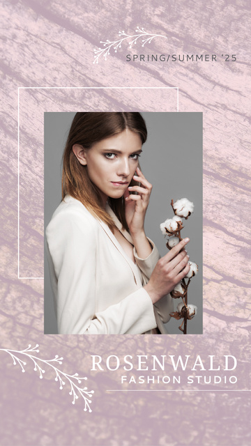 Modèle de visuel Attractive Woman with Cotton Flower in Pink - Instagram Video Story