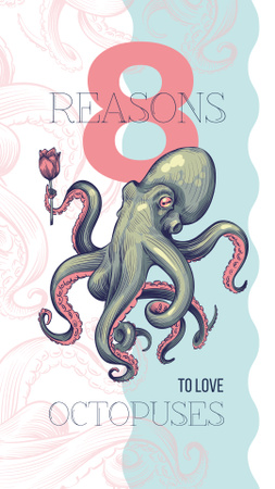 Octopus holding flower Instagram Story Design Template