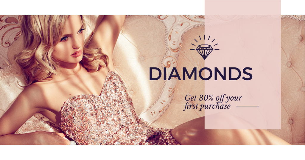 Jewelry Ad with Woman in shiny dress Facebook AD Πρότυπο σχεδίασης