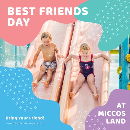 Best Friends Day offer with Kids at amusement park Instagram AD Tasarım Şablonu