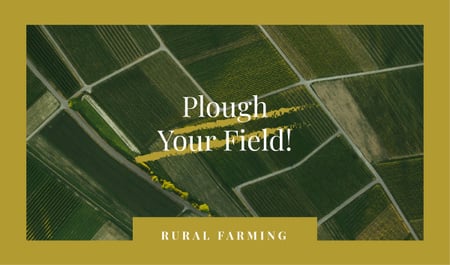 Green farmland view in Yellow Frame Business card Tasarım Şablonu