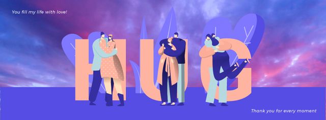 Loving Couples Hugging in Blue Facebook Video cover – шаблон для дизайну