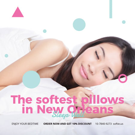 Plantilla de diseño de Pillows Ad with Woman Sleeping in Bed Instagram 