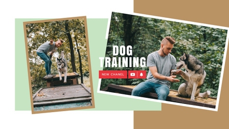Dog Training Guide Man with Husky Youtube Modelo de Design