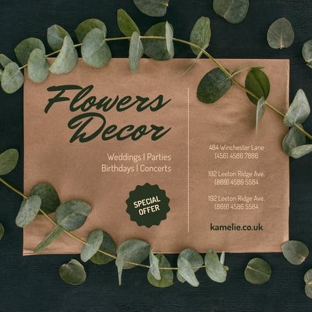 Flowers Decor Studio Ad Leaves Frame Instagram Πρότυπο σχεδίασης