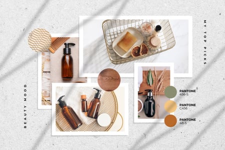 Natural Cosmetics in glass bottles Mood Board Design Template