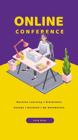 Platilla de diseño Online Conference invitation with Woman at Workplace Instagram Video Story