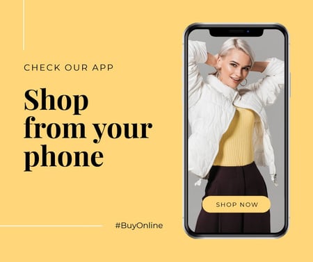 Online Shopping ad with Stylish Woman on screen Facebook Šablona návrhu