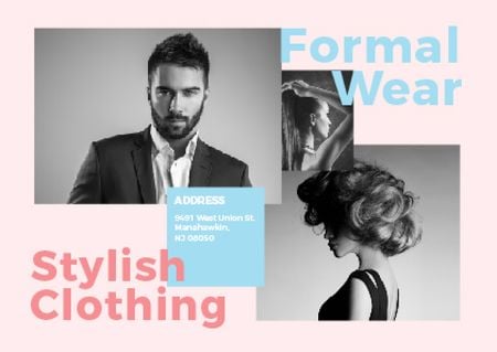 Formal wear store with Stylish People Postcardデザインテンプレート
