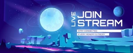 Designvorlage Game Streaming Ad mit magischen Planeten im Weltraum für Twitch Profile Banner
