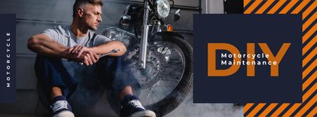 Platilla de diseño Biker repairing his motorcycle Facebook cover