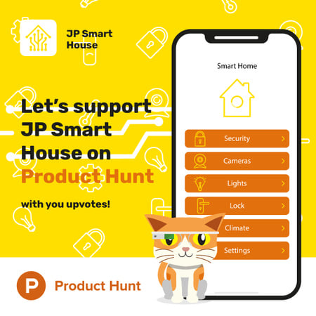 Product Hunt -julkaisumainos Smart Home -sovelluksella Animated Post Design Template
