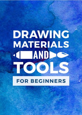 Drawing Materials Watercolor Background in Blue Flayer tervezősablon