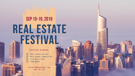 Ontwerpsjabloon van FB event cover van Real Estate Festival with Modern City Skyscrapers