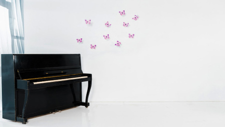 White room with Piano and Butterflies on Wall Zoom Background – шаблон для дизайну