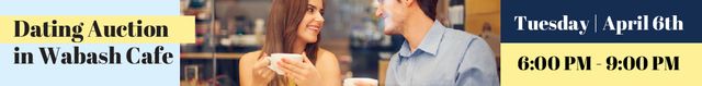 Platilla de diseño Cafe Dating Auction Announcement with Loving Couple Leaderboard