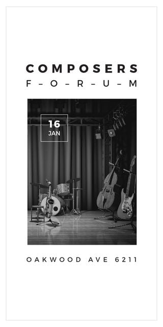 Composers Forum with Music Instruments on Stage Graphic Design Template