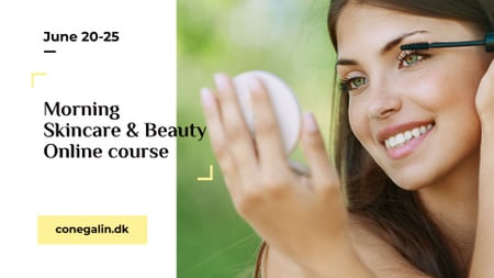 Ontwerpsjabloon van FB event cover van Skincare tips with Woman applying Makeup