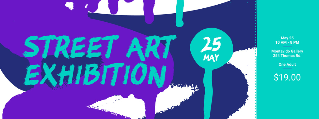 Ontwerpsjabloon van Ticket van Street Art Exhibition Announcement with Spray Drawings