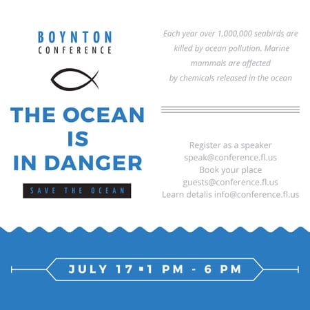 Ecology Conference Invitation with blue Sea Waves Instagram AD Design Template