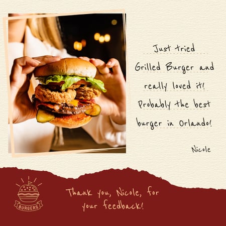 Designvorlage Restaurant Menu Woman Holding Juicy Burger für Instagram