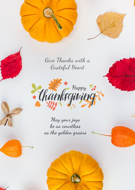 Thanksgiving with Autumn leaves and pumpkins Poster Design Template