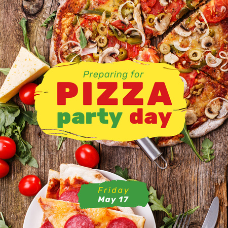 Pizza Party Day Ad Instagram Modelo de Design
