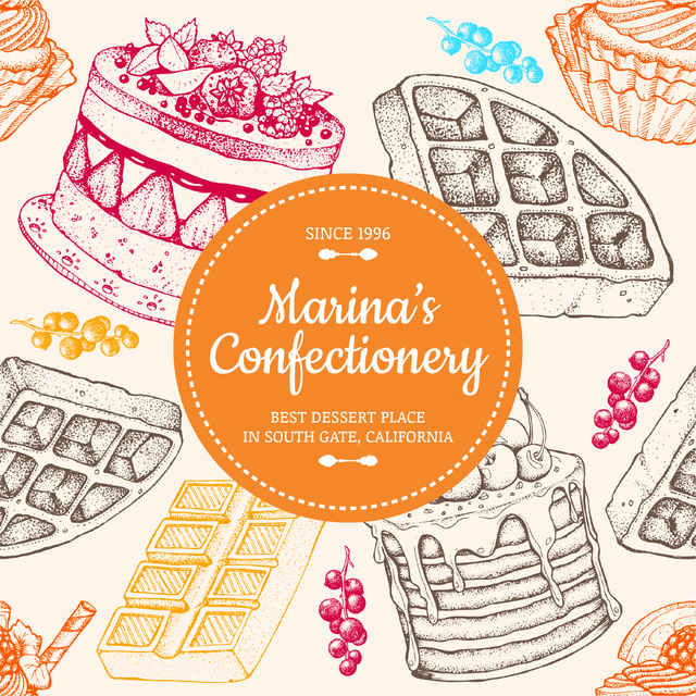 Confectionery Waffles and Cakes Sketches Instagram AD Design Template