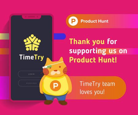 Product Hunt Campaign Ad Login Page on Screen With Lovely Cat Facebook Šablona návrhu