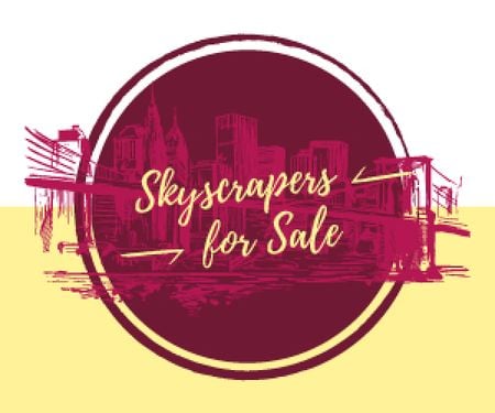 Announcement of Sale of Apartments in Skyscrapers with View of Modern City Buildings Medium Rectangle Design Template