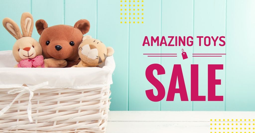 Sale Announcement Stuffed Toys in Basket Facebook ADデザインテンプレート