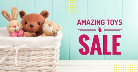 Sale Announcement Stuffed Toys in Basket Facebook AD Design Template