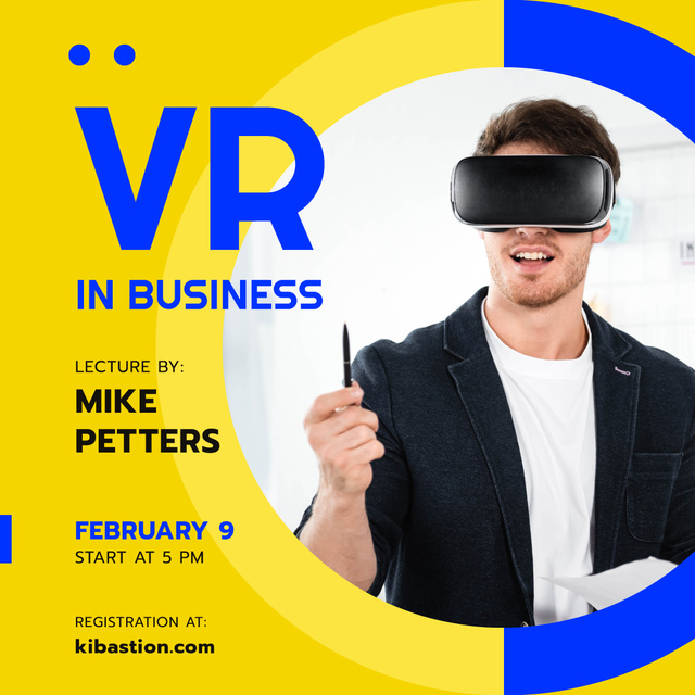 Virtual Reality Guide Businessman in VR Glasses Instagram – шаблон для дизайна