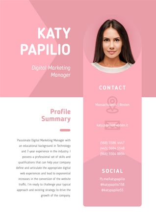 Professional Marketing Manager profile Resume – шаблон для дизайну