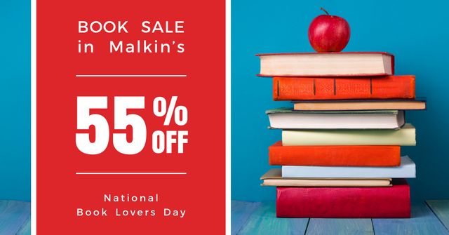 Sale discount to National Book Lovers Day Facebook AD Design Template