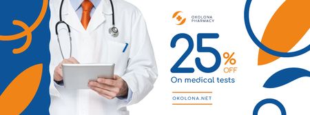Platilla de diseño Clinic Promotion with Doctor with Stethoscope Facebook cover