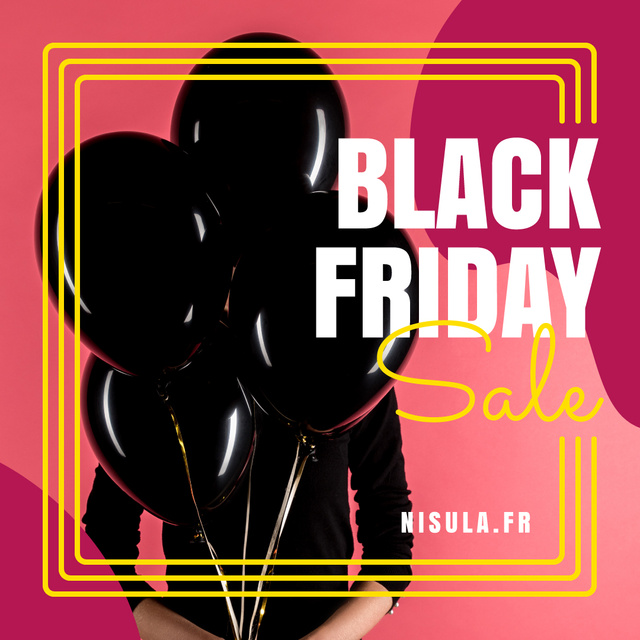 Designvorlage Black Friday Sale Woman Holding Balloons für Instagram