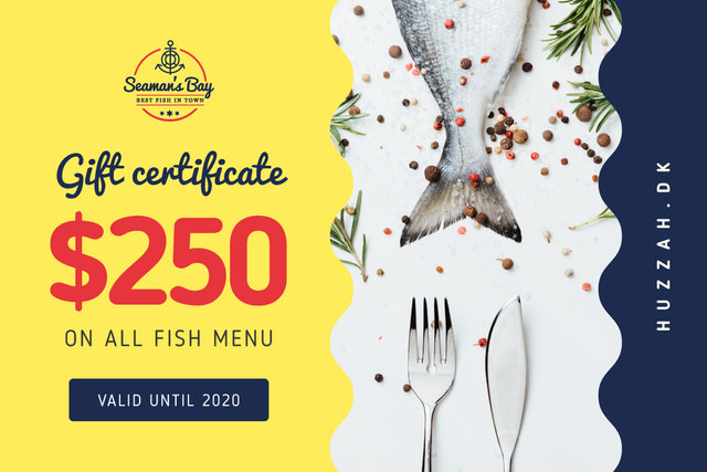 Restaurant Offer with Fish and Spices Gift Certificateデザインテンプレート