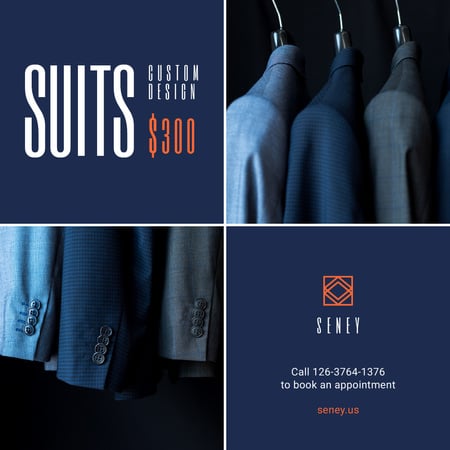 Szablon projektu Clothes Store Sale Suits on Hanger in Blue Instagram
