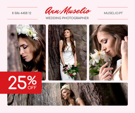 Wedding Photography offer Bride in White Dress Facebook tervezősablon