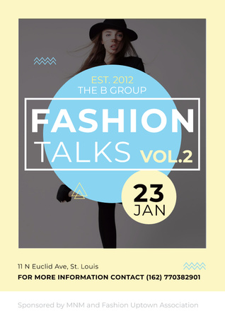 Fashion talks Announcement with Girl in Hat Posterデザインテンプレート