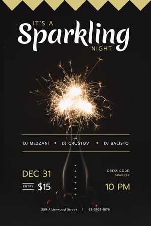 New Year Party Invitation with Burning Sparklers Pinterest Design Template
