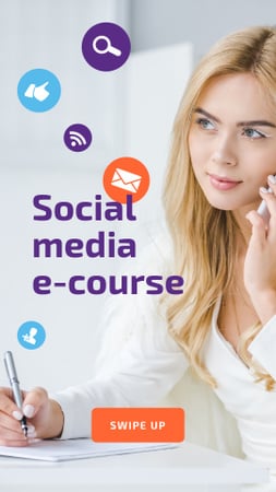 Social Media Course Woman with Laptop and Smartphone Instagram Story Modelo de Design